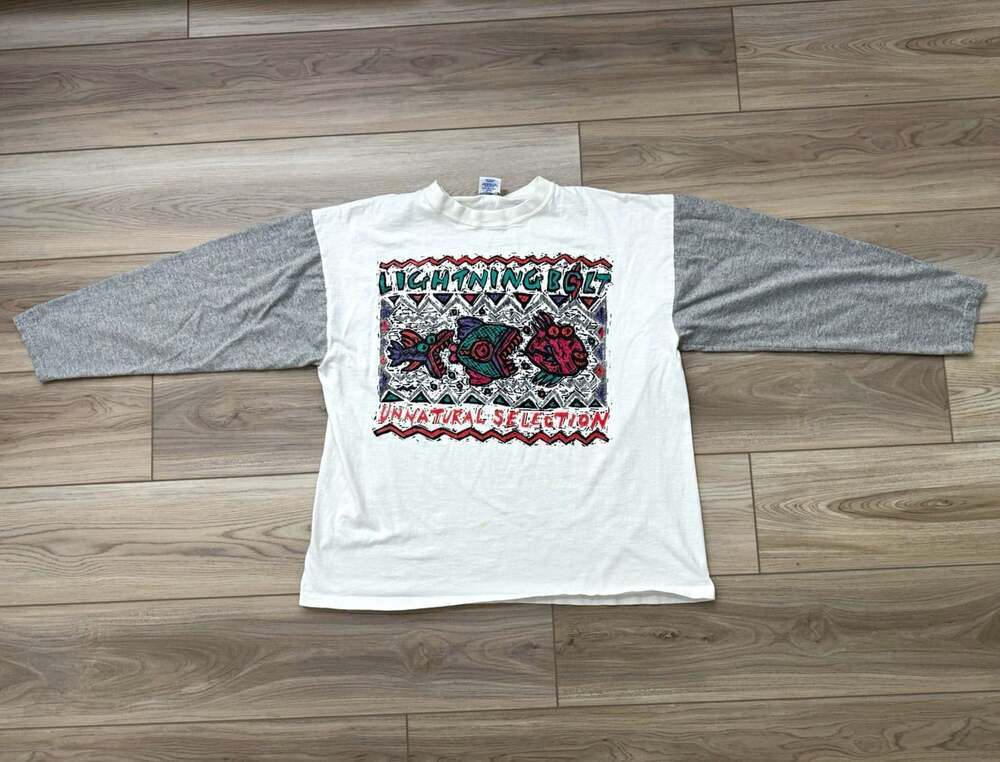 Vintage 90s Lightning Bolt Unnatural Selection Raglan Single Stitch USA L